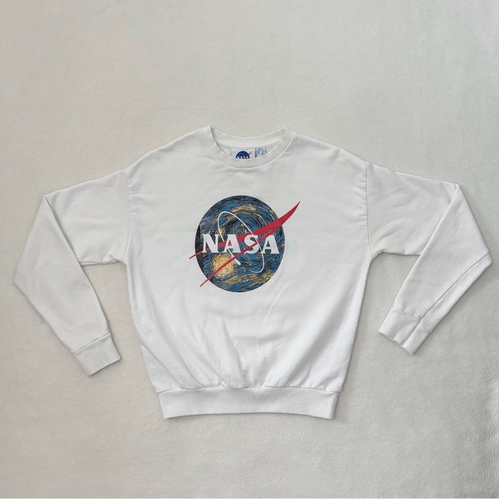 NASA White Printed Graphic Logo Crewneck Sweatshirt